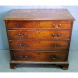 19th century mahogany chest of four long graduated drawers to bracket base