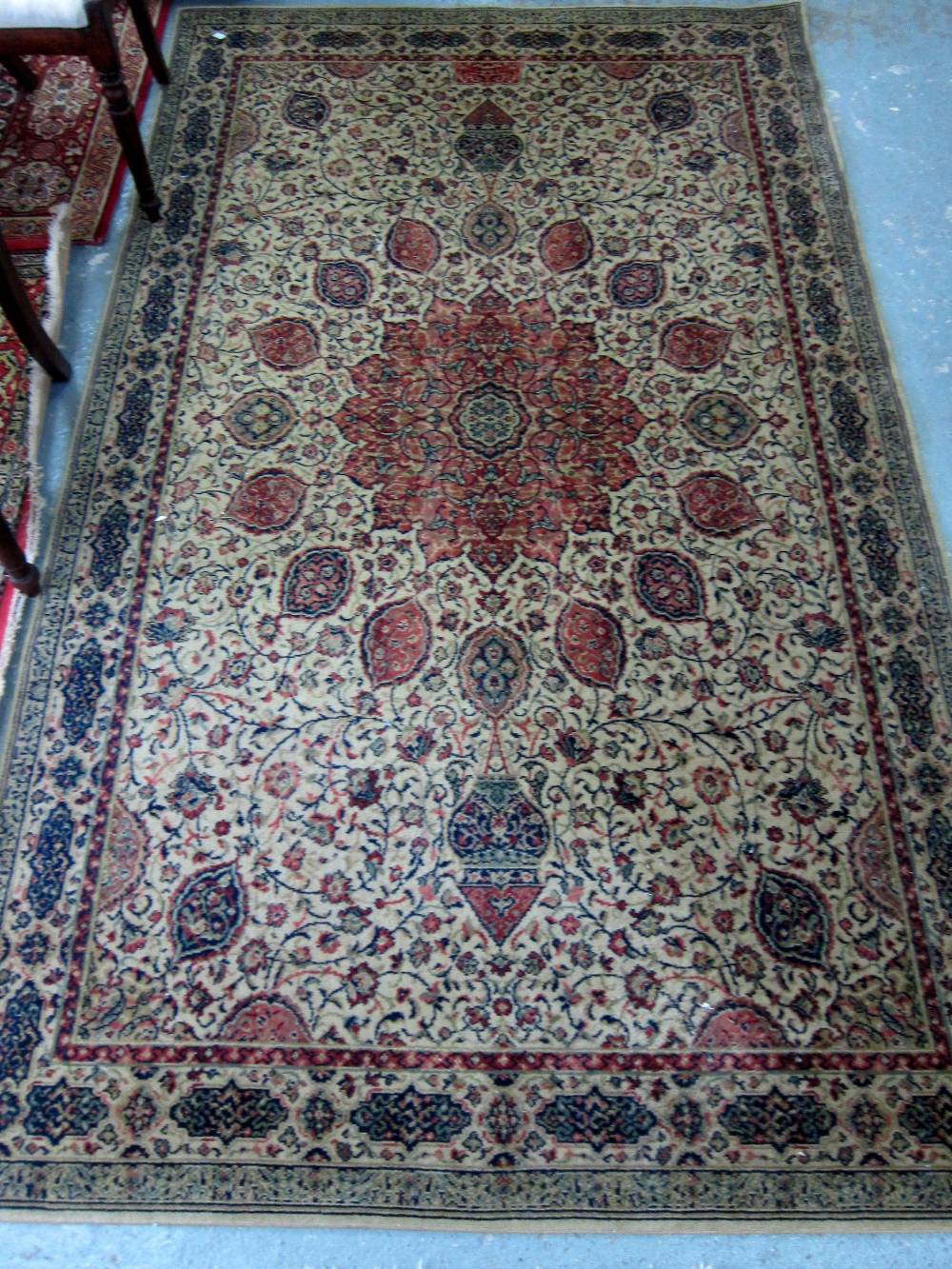 Afghan cream ground rug with repeating medallions and a Persian cream ground rug with central shaped - Image 3 of 7