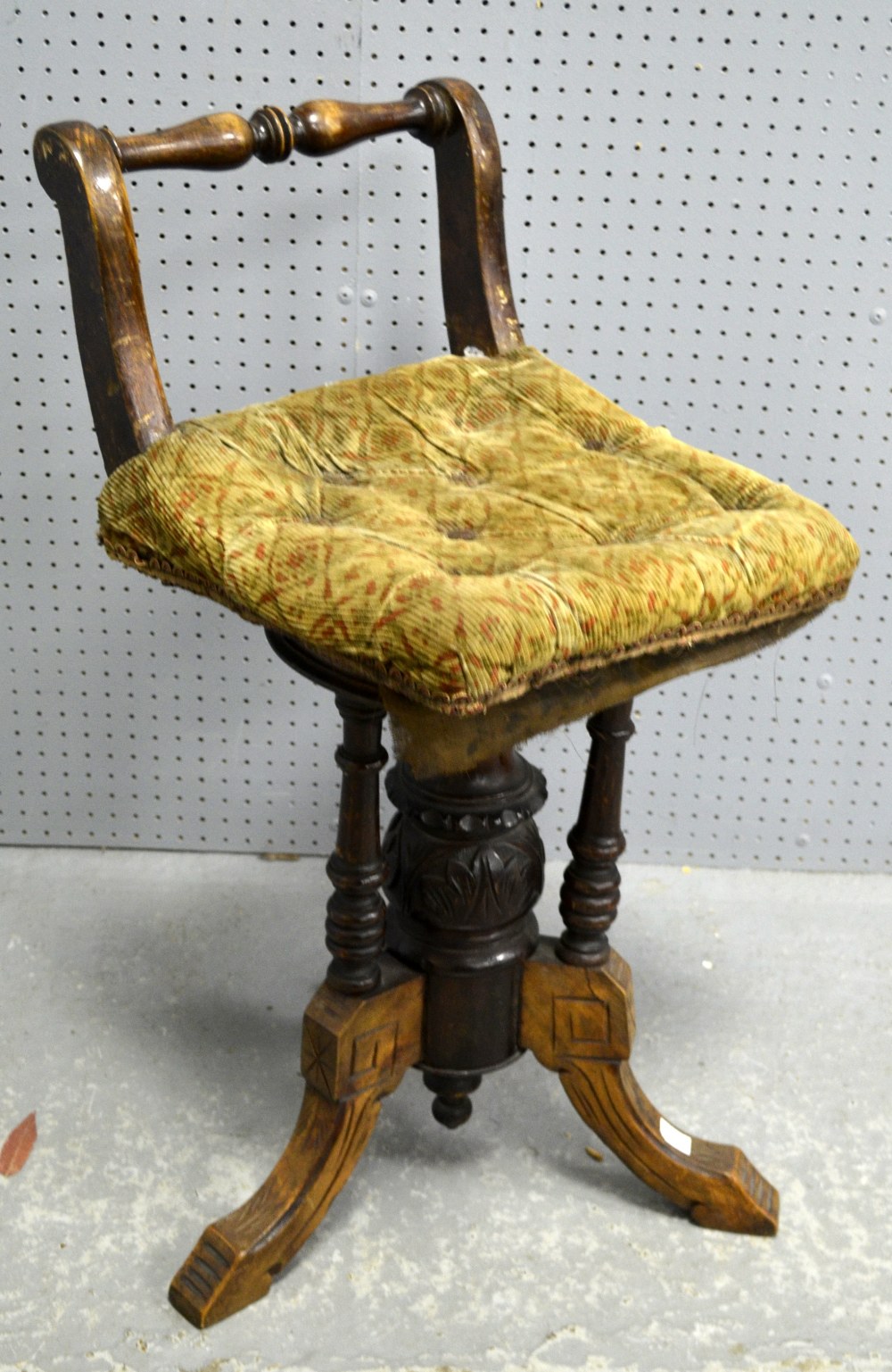 Walnut framed piano stool