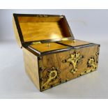 19th Century walnut and brass bound tea caddy