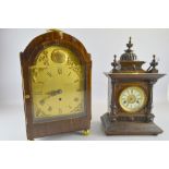 19th Century mahogany clock case with battery movement and another walnut cased mantle clock