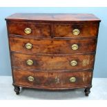 19th century mahogany bowfront chest of two short over three long graduated drawers to turned