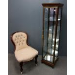 Italian display cabinet and a Mahogany button back nursing chair 164cm x 40cm x 40cm