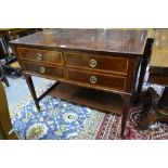 Early 20th century mahogany and satinwood cross banded silver table,   with  four drawers on