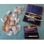 Collection of coins and a drawing set etc