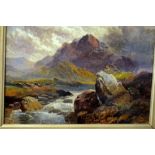 Lorluv oil highland scene with figures by a river signed 18 x 14""