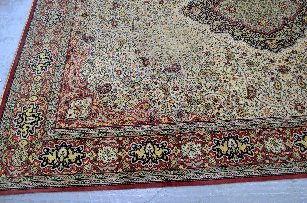 Large Persian cream ground carpet with central shaped medallion and floral motifs, multiple borders, - Image 3 of 7