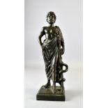 Bronze study of Hippocrates and a miniature in a brass and green studded frame