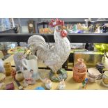 Italian model of a cockerel together with other china and glass