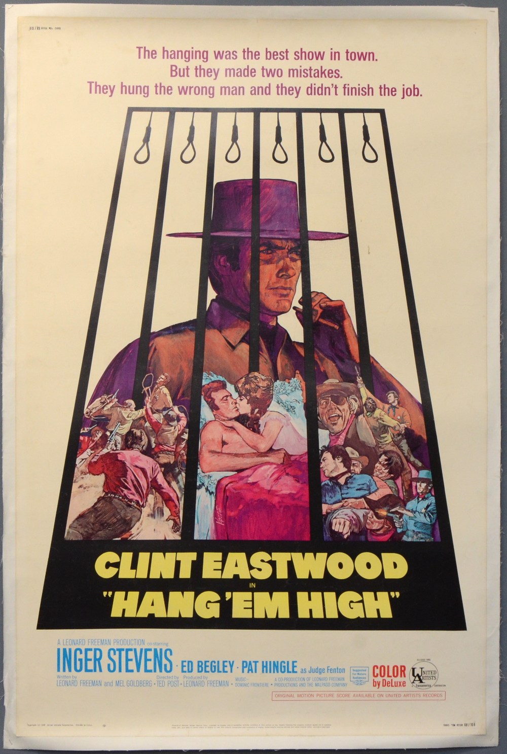 Hang 'Em High (1968) 40 x 60 film poster, western starring Clint Eastwood, United Artists, linen - Image 4 of 4