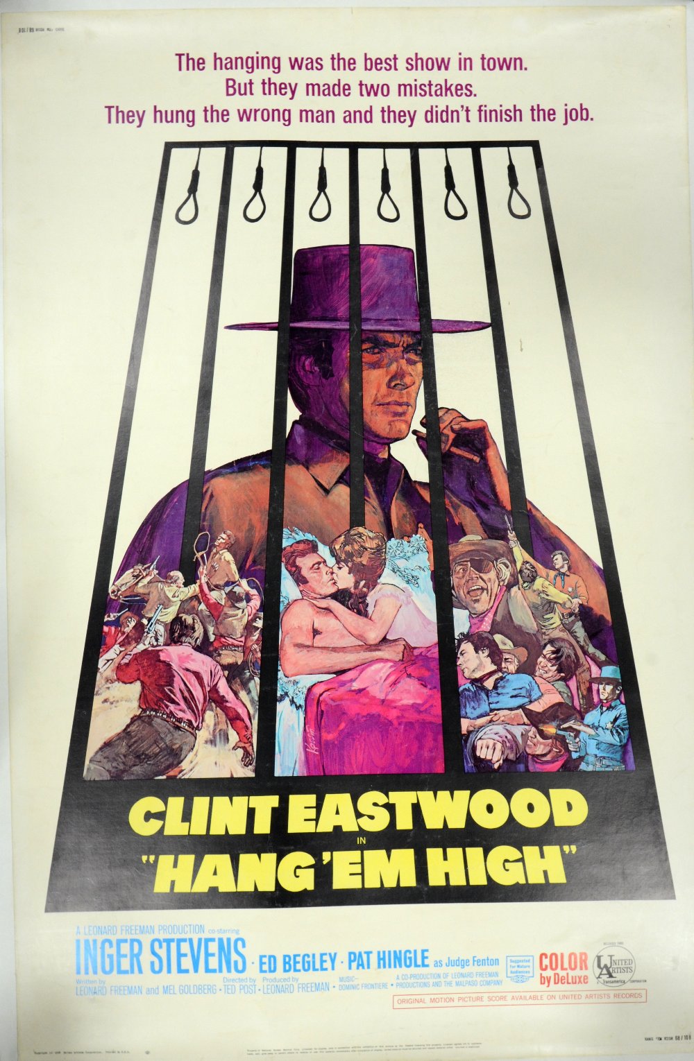 Hang 'Em High (1968) 40 x 60 film poster, western starring Clint Eastwood, United Artists, linen - Image 2 of 4