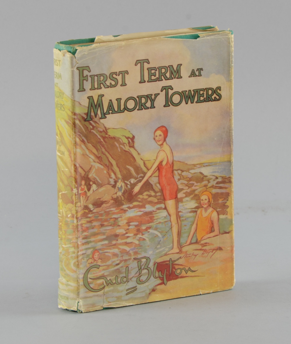 Enid Blyton, First Term at Malory Towers, pub. Methuen & Co, fifth edition, 1950, clipped dw, with a