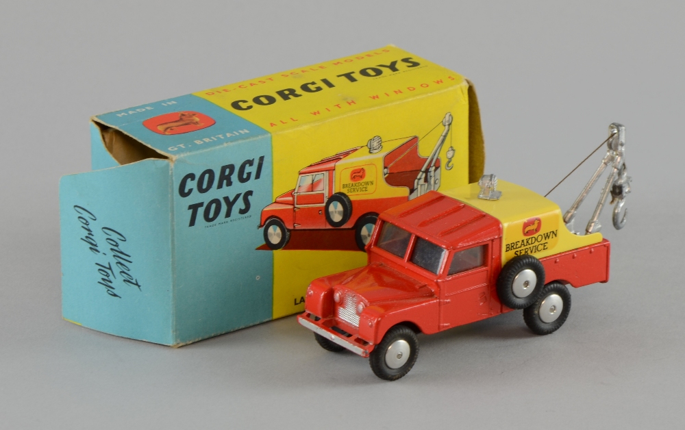 Corgi Toys No. 417 die cast red and yellow Land -Rover Breakdown truck with original box, Model