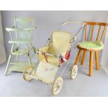 Tri-ang doll's pram, child's chair and doll's high chair, Provenance:  From a single owner