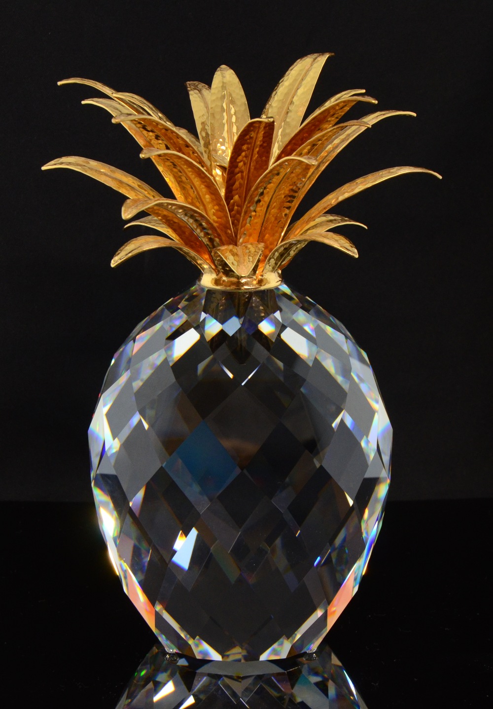 Swarovski crystal gold giant pineapple , No. 010116. gold leaves with a hammered finish. Designed by