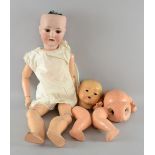 German bisque headed doll marked AH with brown sleeping eyes, open mouth, painted feautures,