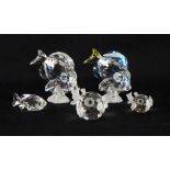 Swarovski crystal five clear crystal fish to include blowfish, boxed,