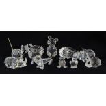 Eleven Swarovski clear crystal faceted cut animals to include dogs, fish, snail, rhino, teddy and