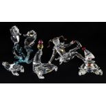 Swarovski crystal glass, two clowns, juggling sea lion, seahorses and seal, boxed.