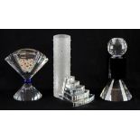 Three sculptural Swarovski crystal glass vases, Lighthouse form with paste studs a fan form vase and