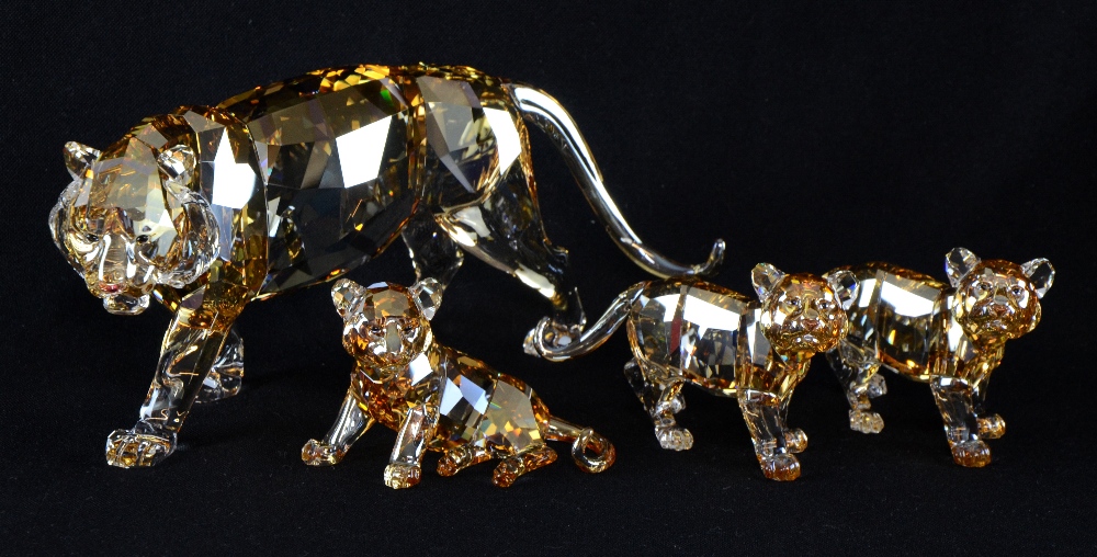 Swarovski crystal endangered animals collection tiger and three cubs, nos. 1003148, 1016677,