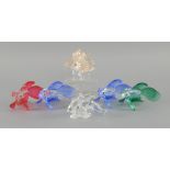 Swarovski crystal four Siamese fighting fish, two blue, one red and one green, a Lion fish with pale