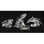 Swarovski crystal whale, seal and dolphin from the mother and child series together with plaque,