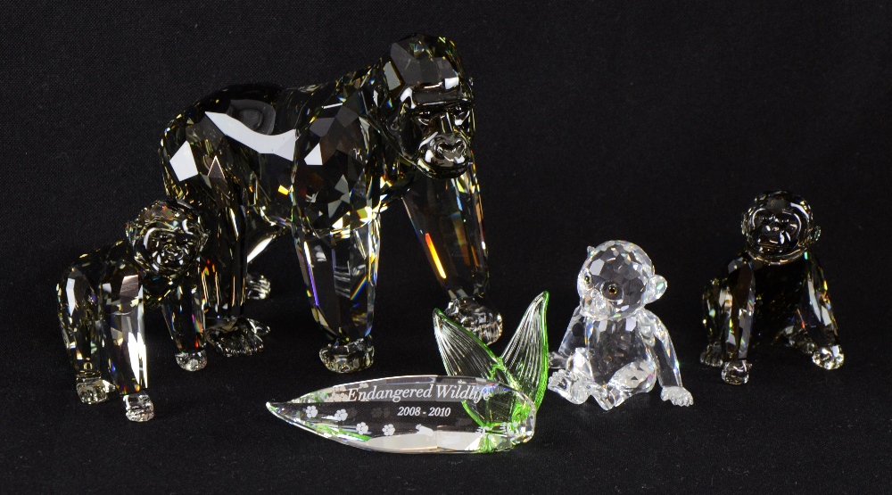Swarovski crystal endangered animals collection, gorilla mother and two young, designed by Anton