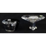 A Swarovski crystal caviar bowl on a crystal prism filled with small clear crystals, Euclid no.