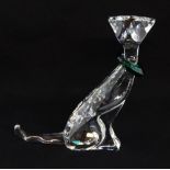 Swarovski crystal glass symbols cat with green glass collar, boxed.