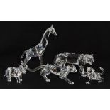 Swarovski crystal glass five animals, leopard, baby elephant, lion cub, tiger and giraffe, boxed.