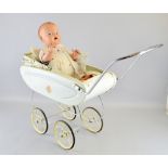 1950's/60's doll's pram with doll, Provenance:  From a single owner collection of over 300 dolls