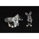 Swarovski crystal 1993 Disney Dumbo clear with blue eyes and Piglet, clear with black eyes, boxed,