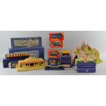 Hornby track and train scenery, with power control unit A2 and other items including Hornby Dublo