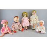 Five 20th century dolls, Provenance:  From a single owner collection of over 300 dolls including: