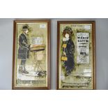 Two tile pictures one titled 'Stage Door Chorus Girl'  the other  'Street Trader'