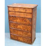 19th Century Dutch marquetry inlaid chest of 5 drawers73cm x 53cm x 28cm, has had worm previously