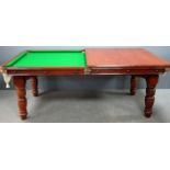 Hamilton & Tucker Billiard Co. of Hertfordshire mahogany snooker dining table on turned legs, top
