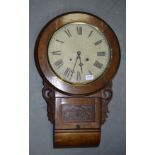 Late 19th Century rosewood Wall clock with painted face, Roman numerals.70 cm highPoor condition