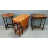 Oak gateleg table, bedroom swing mirror, oak occasional table and an oak folding top games/side