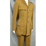 British army khaki uniform (jacket and trousers) with purple and green bar, bearing buttons from the