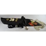 Freemasons black sash decorated with an Eagle and Anchor KH with dagger, and black neck-tie with