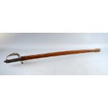 Late 19th century military  dress sword with shagreen handle and leather scabbard 100cm