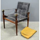 Safari chair in black leather and mahogany