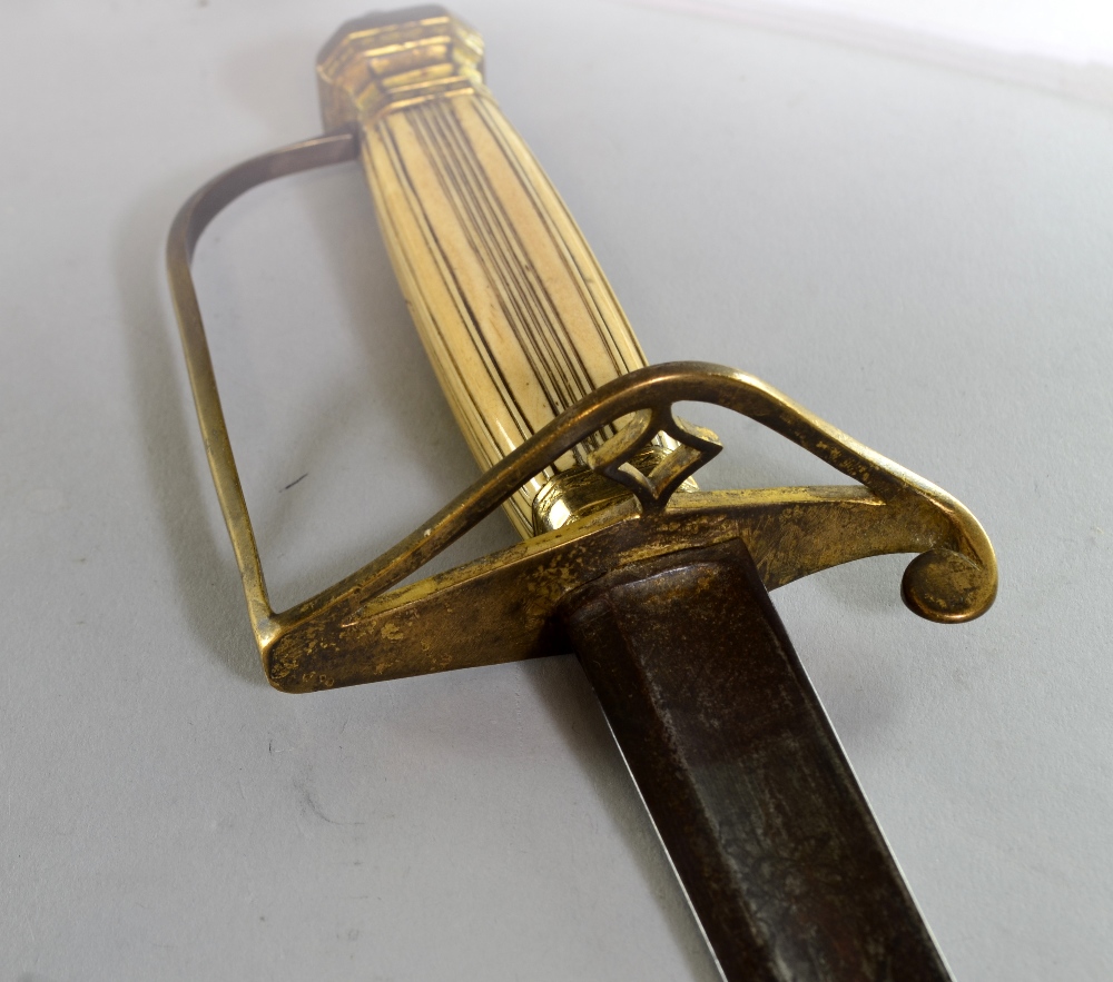 George III officer's sword, with brass and ivory hilt, the blade engraved with Royal Coat of arms - Image 2 of 2