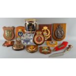 Presentation Kukri, wooden plaques and an ice bucket,