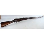 19th/20th century Russian bolt action rifle with adjustable sight, numbers and touch marks, 124cm