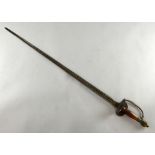 Early 19th century rapier with straight blade, wooden grip and brass guard,