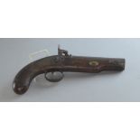 H. London percussion cap pistol, with engraved plate and trigger guard,