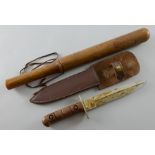 George V/VI hardwood truncheon with carved decoration and inscribed '1st D, 2 Sub, No. 49', 38cm